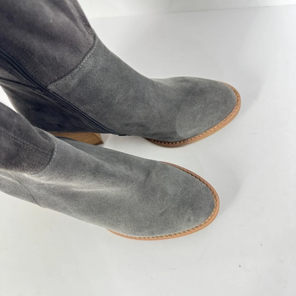 Blondo Gray Women Waterproof Suede Knee High Boots Block Heel Size 6.5M Casual